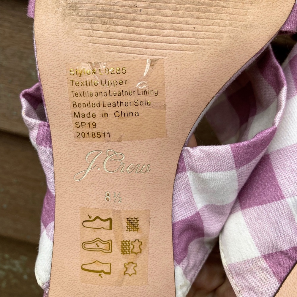 J. Crew JCrew Twisted Knot Penny Sandals Gingham Purple Silver Glitter Heel 8.5 - Picture 10 of 11